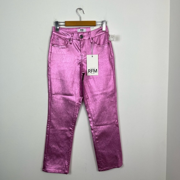 NWT RFM Hot Pink Metallic Straight Leg Pants Sz 25 - Picture 1 of 9
